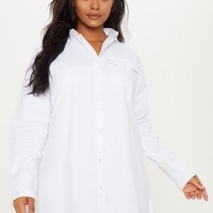 Oversized button up shirt dress with front pocket